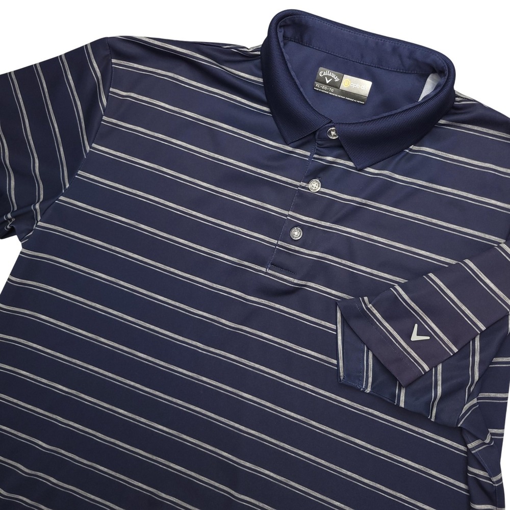 Callaway Opti-Dri Polo Shirt Mens XL Blue Stripe Golf Performance Stretch Top